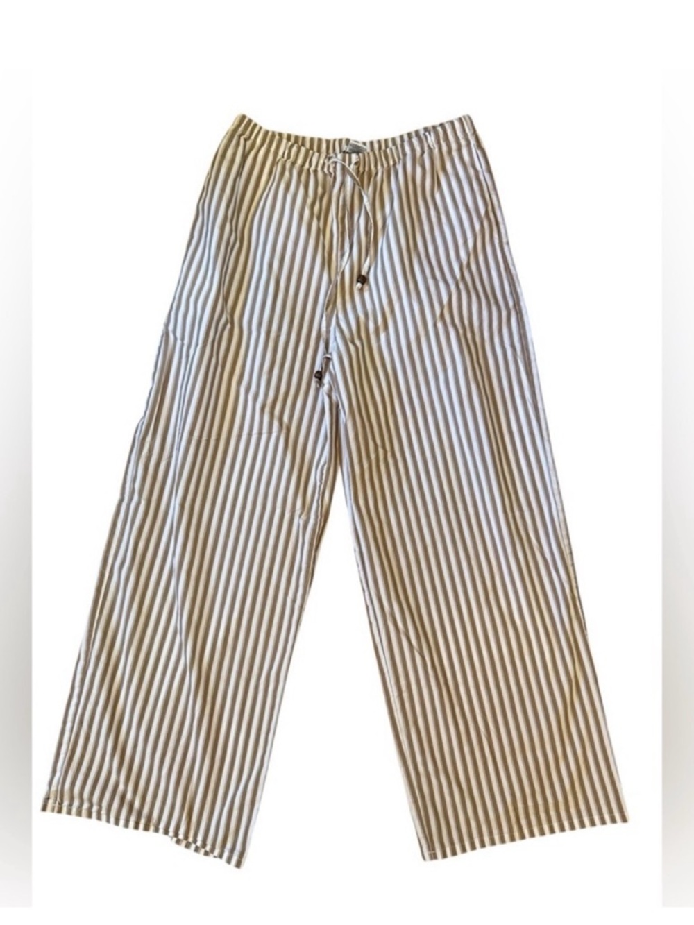Christian Lacroix Neutral /Rust & White Wide Leg Lounge PJ Pants Stripe Beads - Picture 2 of 7